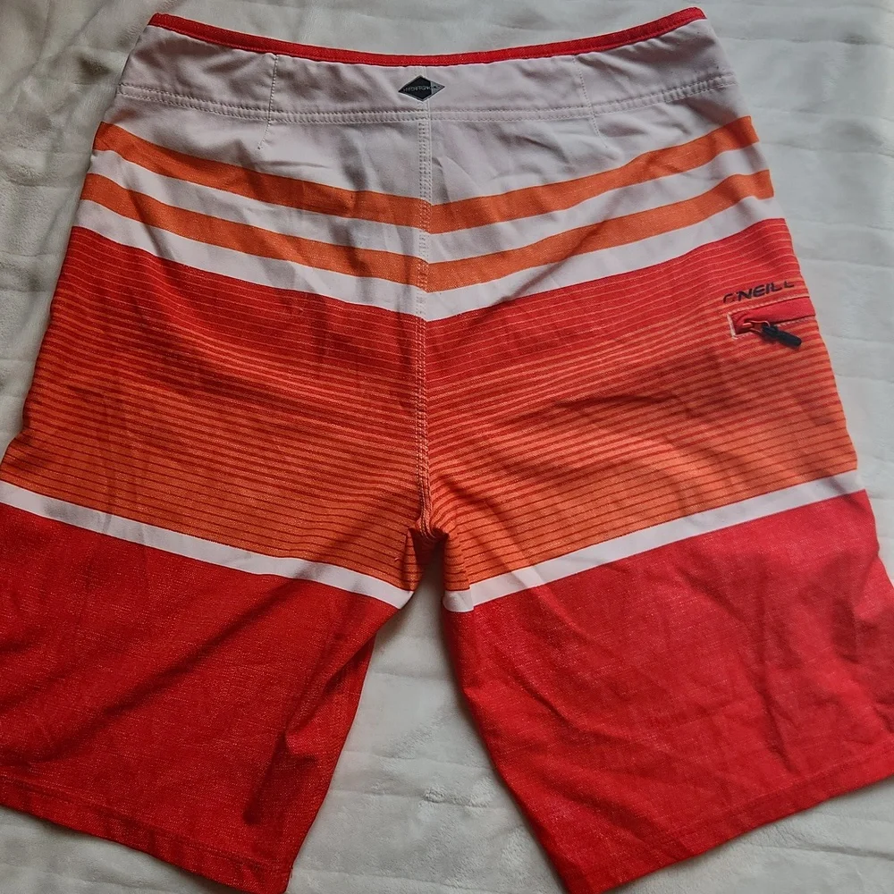 Men's O'Neill Hyperfreak, Summer, Beach Red and Orange Striped Swim Shorts